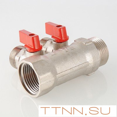Коллектор с отсекающими кранами Valtec 1"х2 выхода Евроконус 3/4 VTc.580.NE.0602