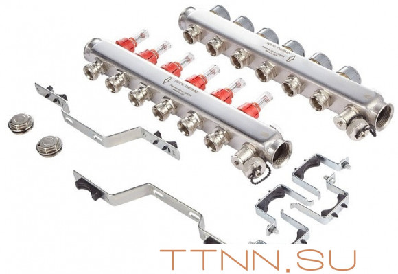 Для отопления Royal Thermo 1" ВР-3/4" НР, 8 выходов с расходомерами, нерж. (RTE 52.108)