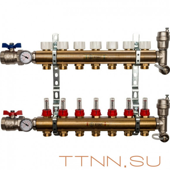 Для отопления STOUT Коллектор регулируемый с расходомерами 1/3/4x7 Для отопления STOUT Коллектор регулируемый с расходомерами 1/3/4x7