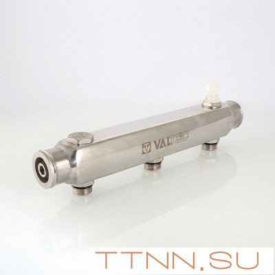 Коллектор из нержавеющей стали Valtec 100 мм, 1"х 6 выхода 1/2" VTc.510.SS.060406