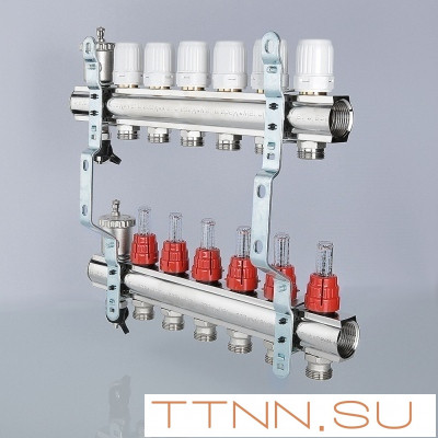 Для отопления VALTEC 1"х3 вых. Евроконус 3/4" с расходомерами в сборе Для отопления VALTEC 1"х3 вых. Евроконус 3/4" с расходомерами в сборе