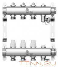 Коллектор нерж. для отопления Wester 1"-3/4 в сборе на 3 выхода с 2 заглушками Коллектор нерж. для отопления Wester 1"-3/4 в сборе на 3 выхода с 2 заглушками