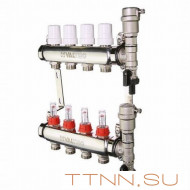 Коллекторная группа VALTEC VTc.589.EMNX.0606 1" х 3/4" на 6 выходов из нерж.стали c термостатическими клапанами и расходомерами Коллекторная группа VALTEC VTc.589.EMNX.0606 1" х 3/4" на 6 выходов из нерж.стали c термостатическими клапанами и расходомерами