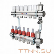 Коллекторная группа VALTEC VTc.596.EMNX.0607 1" х 3/4" на 7 выходов латунная c термостатическими клапанами и расходомерами Коллекторная группа VALTEC VTc.596.EMNX.0607 1" х 3/4" на 7 выходов латунная c термостатическими клапанами и расходомерами