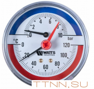 Термоманометр аксиальный Watts FR 818 (TMAX) 10 бар Термоманометр аксиальный Watts FR 818 (TMAX) 10 бар