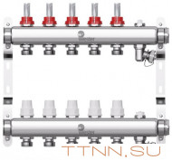 Коллектор для теплого пола Wester 1"-3/4 в сборе с расходомерами на 5 выходов Коллектор для теплого пола Wester 1"-3/4 в сборе с расходомерами на 5 выходов