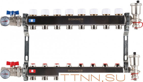 Для отопления Rommer 1"/3/4"x8 с запорными клапанами (RMS-3210-000008) Для отопления Rommer 1"/3/4"x8 с запорными клапанами (RMS-3210-000008)
